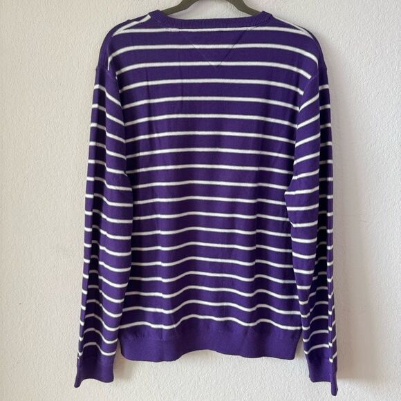 Tommy Hilfiger Men’s Sweater Sz XL Purple Striped Cashmere Blend Pullover Preppy - Picture 3 of 5